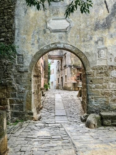 Wonderful narrow cobblestone street in Grožnjan